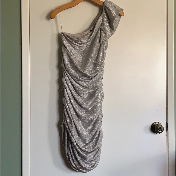 Express Silver one shoulder dress Size 6 - Picture 2 of 7